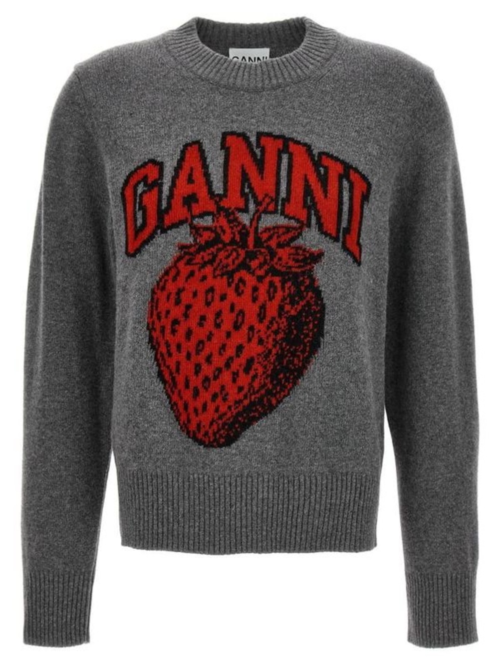 BNWOT GANNI Gray Strawberry Wool Sweater, size XS